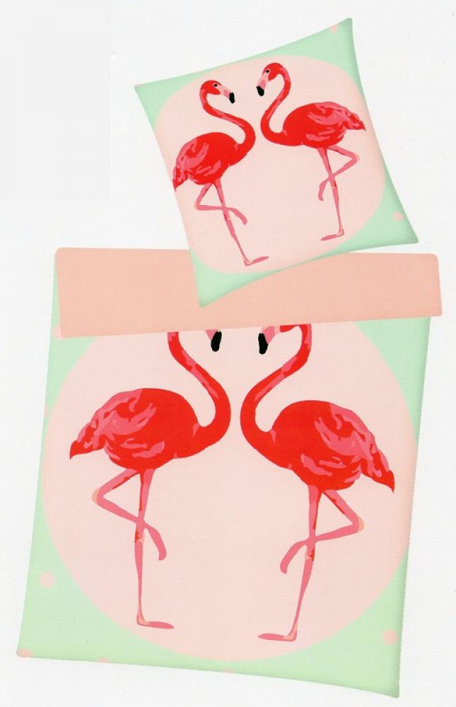 Bettwäsche Flamingos - 155 x 220 cm + 80 x 80 cm - Renforcé - Übergröße